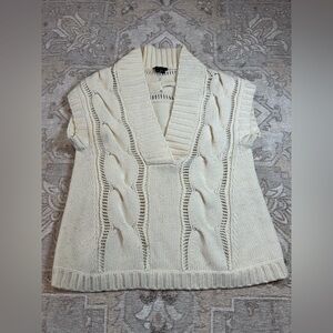 Theory Cream Cable Knit V-Neck Cap Sleeve Sweater Vest